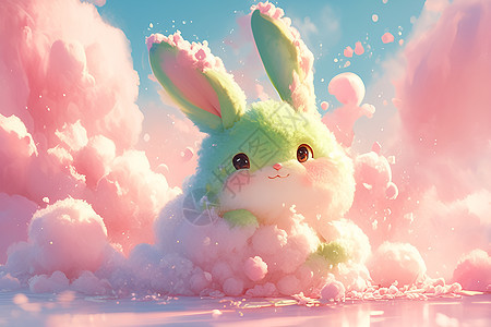 粉色天空中的兔子图片