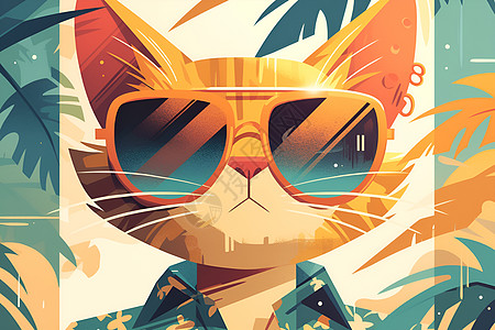 戴太阳镜的海滩猫咪图片