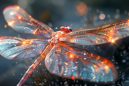 翅膀发光的蜻蜓背景图片