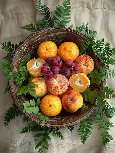 篮子中新鲜的水果图片