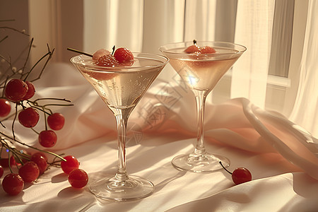 酒杯中的樱桃背景图片