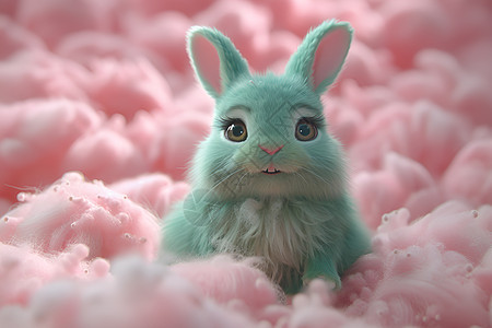 棉花糖兔子在粉色云彩中背景图片