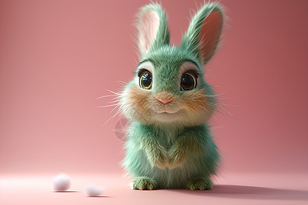 绒毛兔与粉色背景图片