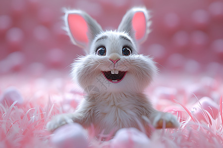 粉红世界中的欢乐兔子图片