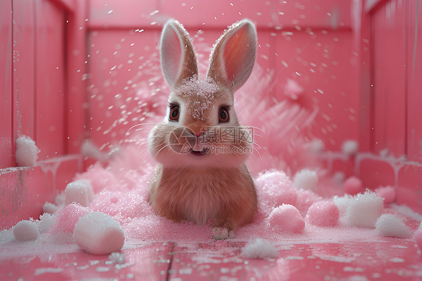 粉色泡泡的兔子图片