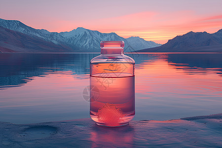 湖畔夕阳下的水瓶图片
