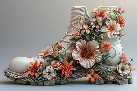 花朵细节勾勒的靴子背景图片