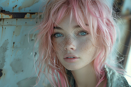可爱的粉色头发女孩图片