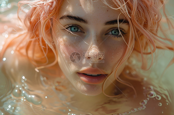 金色头发的少女游泳图片