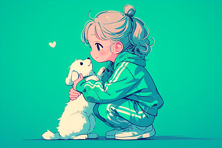 可爱小女孩抱着小白狗图片