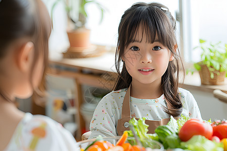 准备用餐的小女孩图片