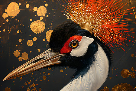 展示的红冠鹤艺术插画图片