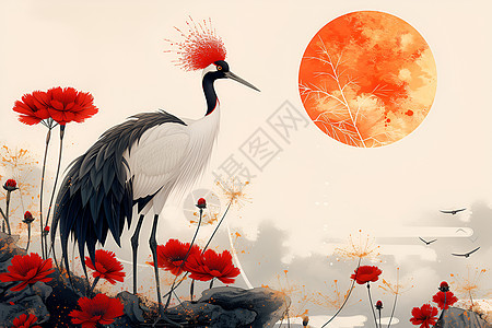 优雅的鸟类红冠鹤图片
