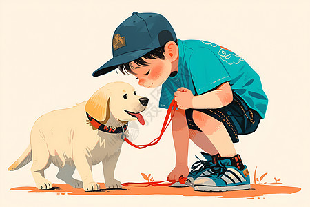 可爱的卡通男孩和小狗图片