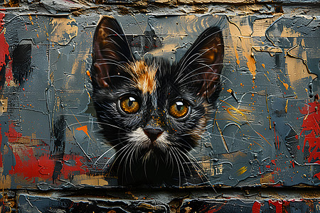 墙壁上涂鸦的小猫图片