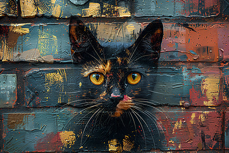 魅力猫咪的街头艺术壁画背景图片