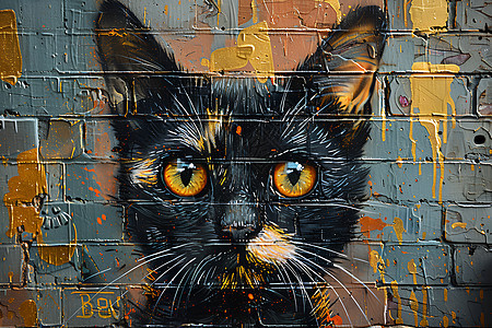 街头墙壁上的猫咪图片