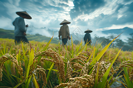 农民和稻谷背景图片