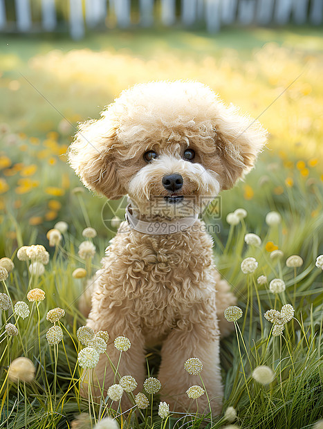 绿色草地上的小狗图片