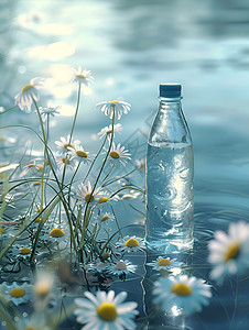 水瓶与雏菊透明塑料瓶高清图片