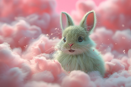 粉色棉花堆里的兔子图片