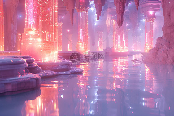 粉色宫殿里的河流图片
