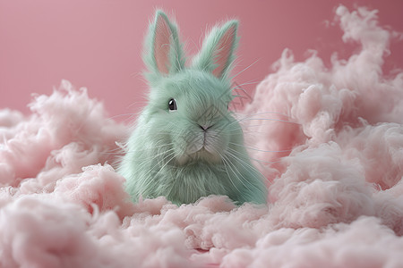 棉花中的绿兔子图片