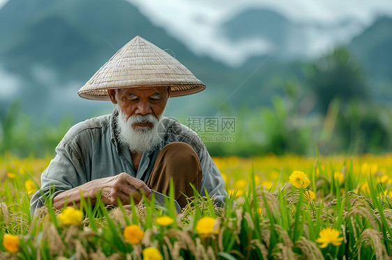 戴着草帽的农夫图片