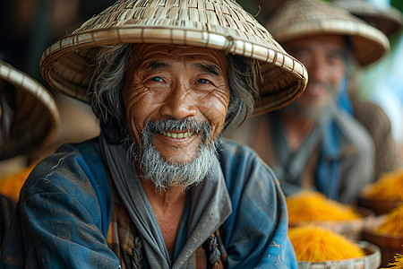 戴草帽的老人图片