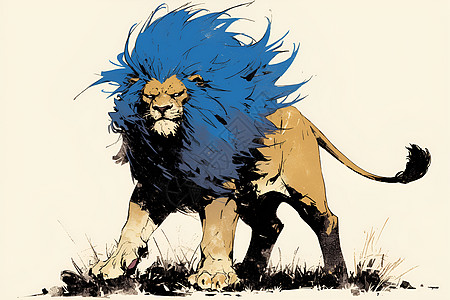 草地上的蓝毛狮子背景图片