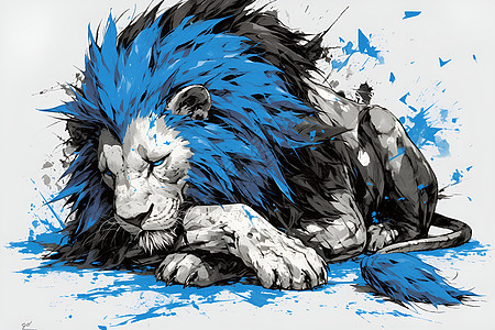 手绘蓝发狮子图片