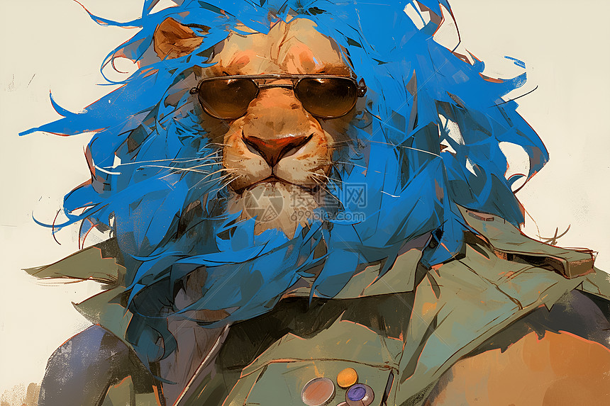 时尚蓝发狮子图片