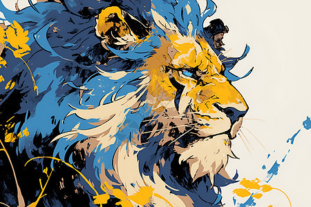 蓝色鬃毛的卡通狮子图片