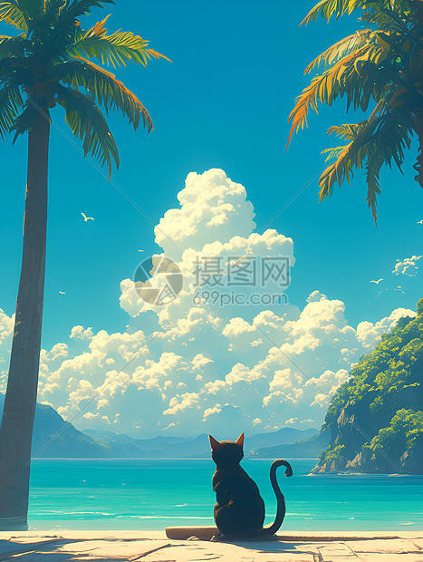 猫咪在沙滩上图片