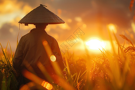 夕阳下的农民图片