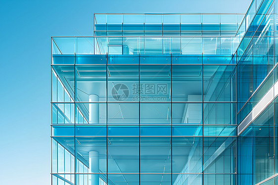 蓝色玻璃建筑图片