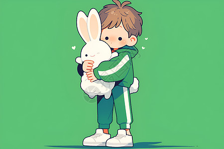 卡通男孩抱着兔子图片