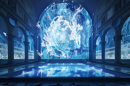 蓝色宫殿里的水池图片