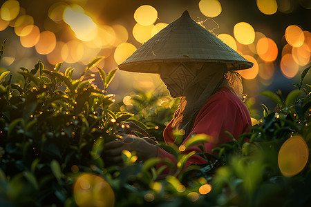 茶园中的采茶女工背景图片