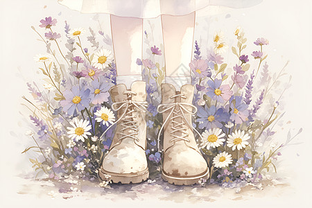 花朵中的靴子图片