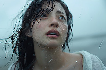 被大风吹女孩被淋湿的女孩背景