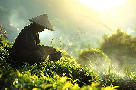 茶园的茶农背景图片