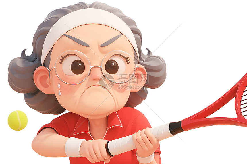老太太打网球图片