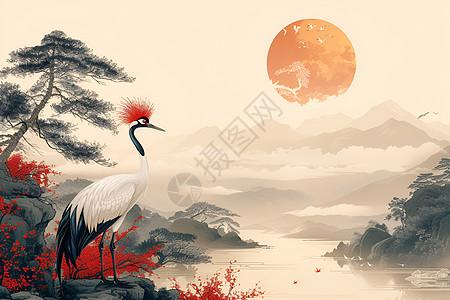 红冠鹤的优雅展示图片