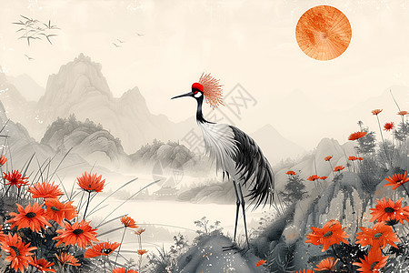 红冠鹤在中国风景中图片
