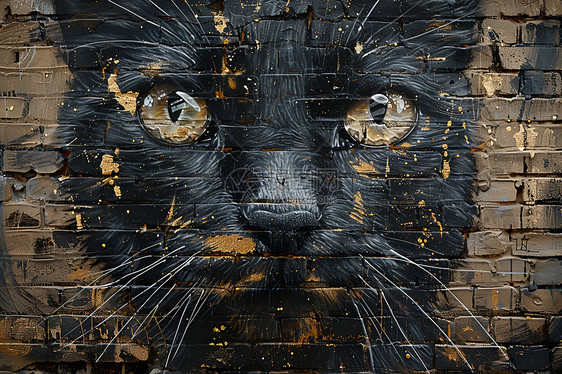 墙上的黑猫街头艺术图片