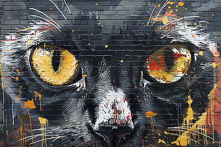 黑猫玩乐街头壁画图片