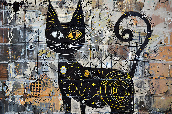 猫咪与街头涂鸦图片