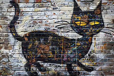 奇幻猫涂鸦街头图片