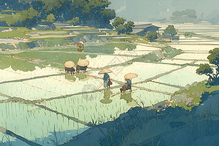 雨中耕作的农民背景图片